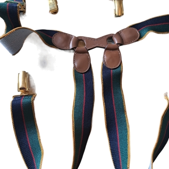 VTG BREVETTE SGDG striped suspenders leather center elastic stretch narrow mens - Picture 5 of 9